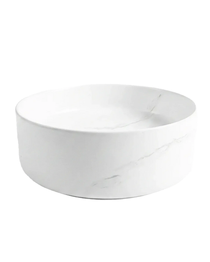 Lavoar Rotund Alb  din Ceramică cu Finisaj Marble Subtil - a712-cugo04-m