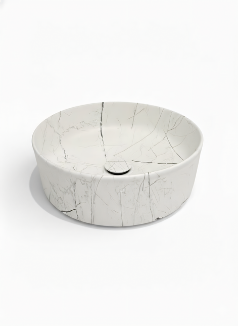 Lavoar Ceramic Rotund Alb cu Model Marmură Neagră a712-p429m