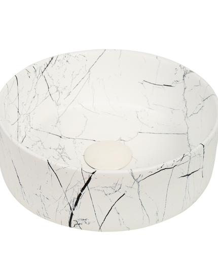 Lavoar Ceramic Rotund Alb cu Model Marmură Neagră a712-p429m