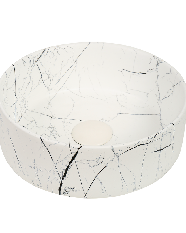 Lavoar Ceramic Rotund Alb cu Model Marmură Neagră a712-p429m
