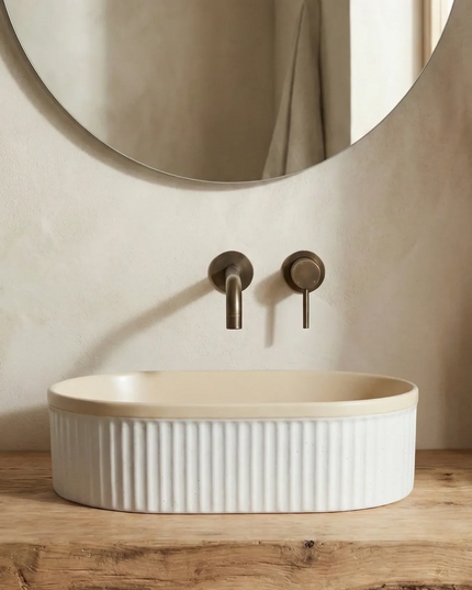 Lavoar ceramic oval A721-CA33M – design modern bej mat și alb mat