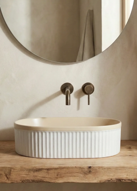 Lavoar ceramic oval A721-CA33M – design modern bej mat și alb mat