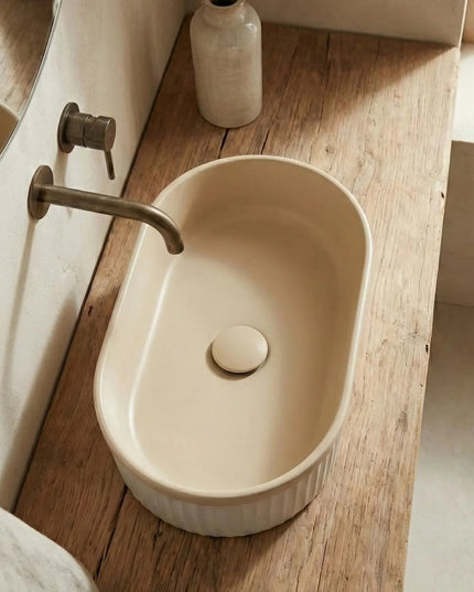 Lavoar ceramic oval A721-CA33M – design modern bej mat și alb mat