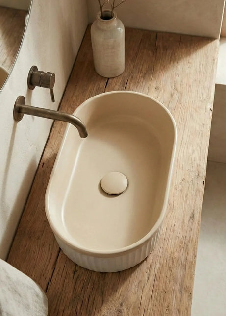 Lavoar ceramic oval A721-CA33M – design modern bej mat și alb mat