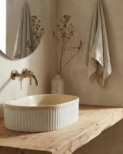 Lavoar ceramic oval A721-CA33M – design modern bej mat și alb mat