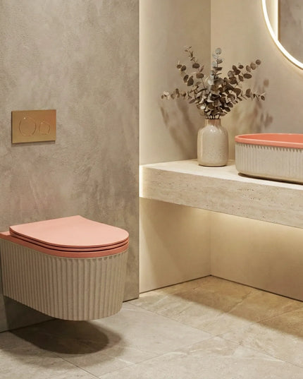 Lavoar ceramic oval A721-CA37M – design modern roz mat și alb mat