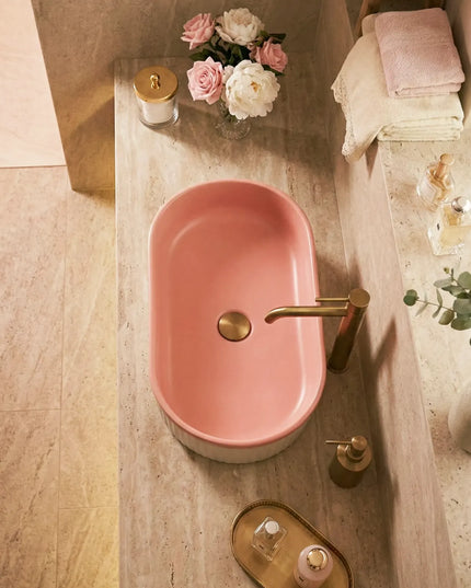 Lavoar ceramic oval A721-CA37M – design modern roz mat și alb mat