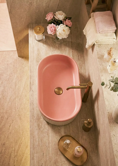 Lavoar ceramic oval A721-CA37M – design modern roz mat și alb mat