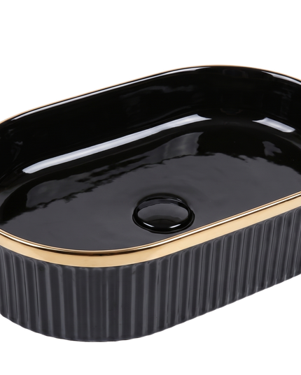 Lavoar ceramic oval A721-CBKGGLG – negru lucios texturat cu linie aurie