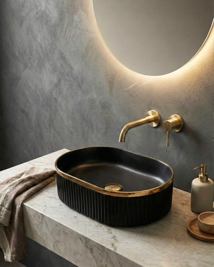 Lavoar ceramic oval A721-CBKGGLG-M – negru mat texturat cu linie aurie