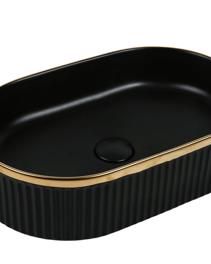 Lavoar ceramic oval A721-CBKGGLG-M – negru mat texturat cu linie aurie