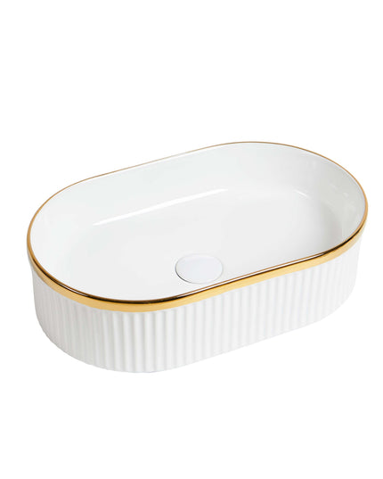 Lavoar ceramic oval A721-GGLG-M – alb mat texturat cu linie aurie