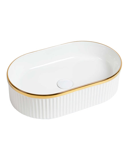 Lavoar ceramic oval A721-GGLG – alb lucios texturat cu linie aurie