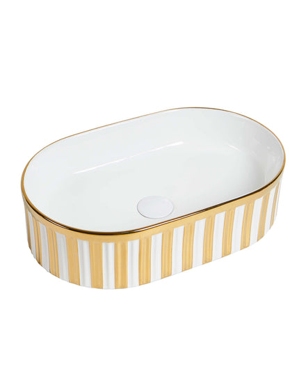 Lavoar ceramic oval A721-GGLW – design elegant alb lucios cu decor auriu