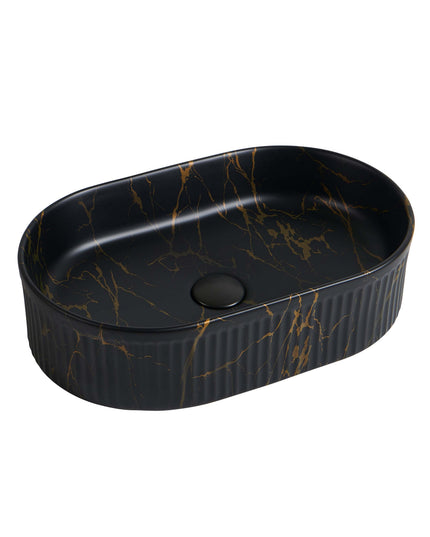 Lavoar ceramic oval A721-P394M – design marmorat negru mat cu detalii aurii