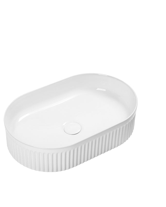 Lavoar Alb Oval din Ceramică cu Design Striat- A 721