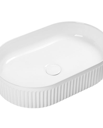 Lavoar Alb Oval din Ceramică cu Design Striat - A721