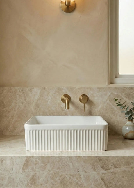 Lavoar ceramic pătrat A722 – alb lucios, exterior texturat