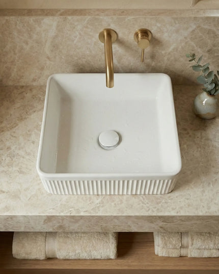 Lavoar ceramic pătrat A722 – alb lucios, exterior texturat