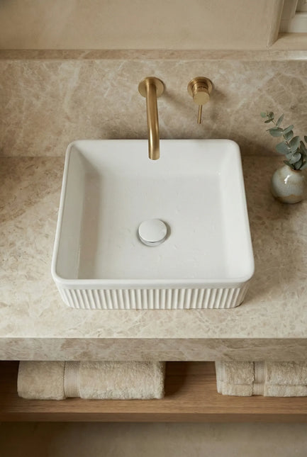 Lavoar ceramic pătrat A722 – alb lucios, exterior texturat