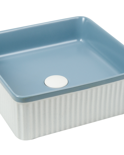 Lavoar ceramic pătrat A722-CA35M – design modern albastru deschis mat și alb mat