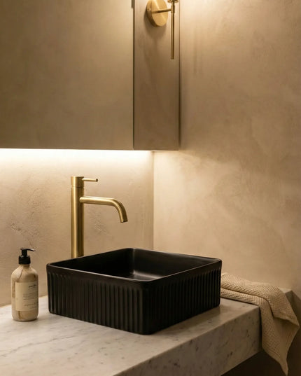 Lavoar ceramic pătrat A722-CBK-M – negru mat, exterior texturat