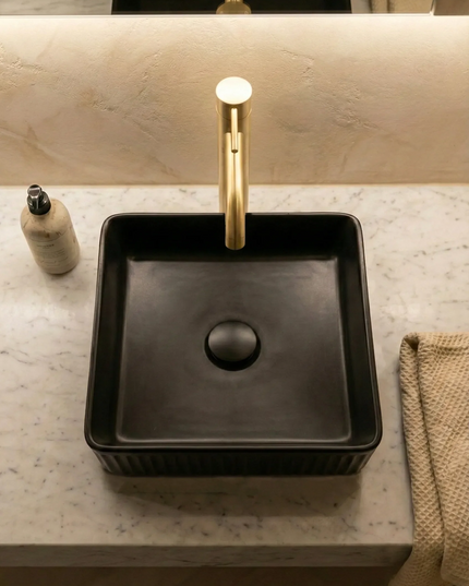 Lavoar ceramic pătrat A722-CBK-M – negru mat, exterior texturat