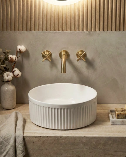 Lavoar ceramic rotund A725 – alb lucios, exterior texturat