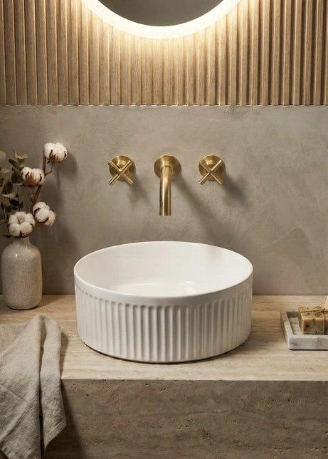 Lavoar ceramic rotund A725 – alb lucios, exterior texturat