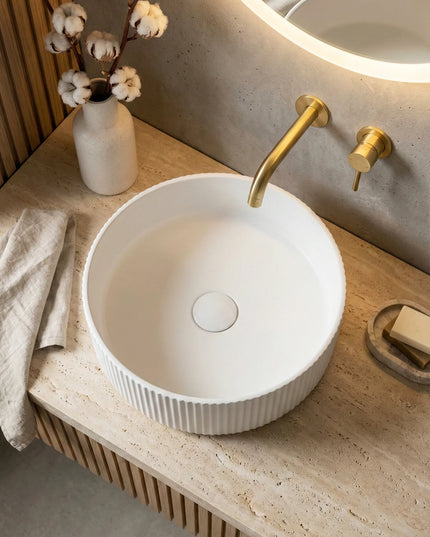 Lavoar ceramic rotund A725 – alb lucios, exterior texturat