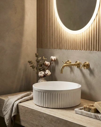 Lavoar ceramic rotund A725 – alb lucios, exterior texturat