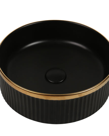 Lavoar ceramic rotund A725-CBKGGLG-M – design modern negru mat striat cu linie aurie