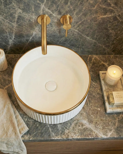 Lavoar ceramic rotund A725-GGLG – design modern alb lucios cu linie aurie decorativă
