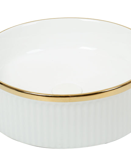 Lavoar ceramic rotund A725-GGLG – design modern alb lucios cu linie aurie decorativă