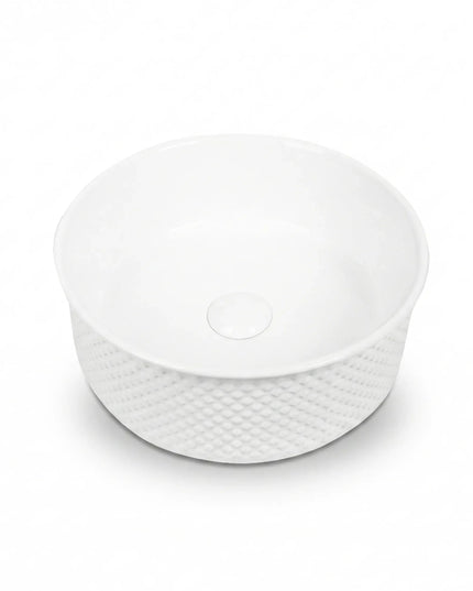 Lavoar ceramic rotund A733 – alb lucios, exterior texturat