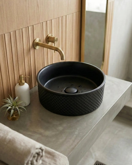 Lavoar ceramic rotund A733-CBK-M – negru mat, exterior texturat