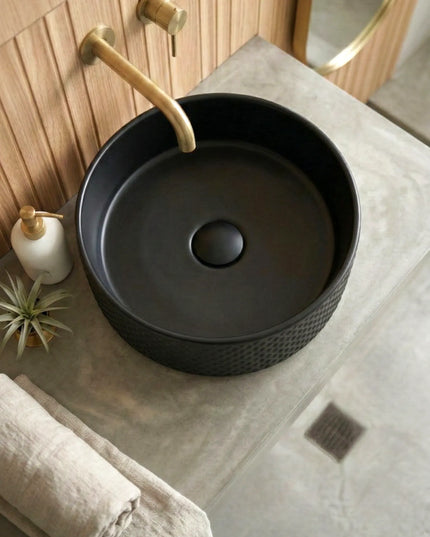 Lavoar ceramic rotund A733-CBK-M – negru mat, exterior texturat