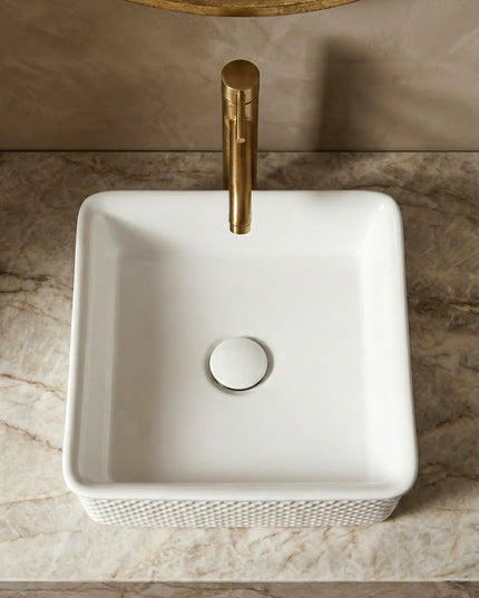 Lavoar ceramic pătrat A734 – alb lucios, design texturat