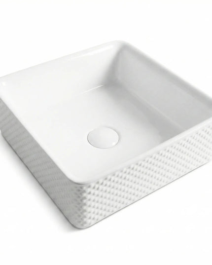 Lavoar ceramic pătrat A734 – alb lucios, design texturat