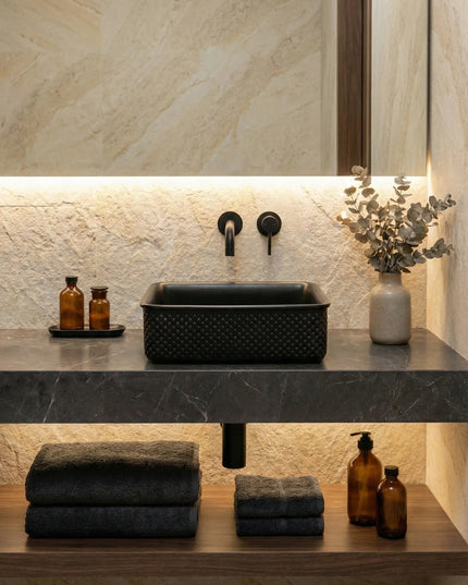 Lavoar ceramic pătrat A734-CBK-M – negru mat, design texturat