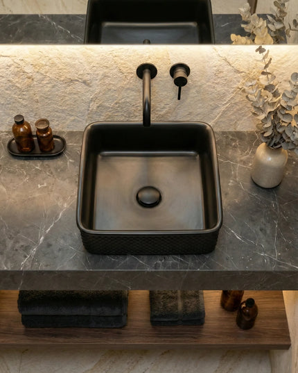 Lavoar ceramic pătrat A734-CBK-M – negru mat, design texturat