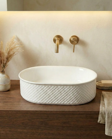 Lavoar ceramic oval A739 – alb lucios cu exterior texturat
