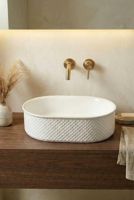 Lavoar ceramic oval A739 – alb lucios cu exterior texturat