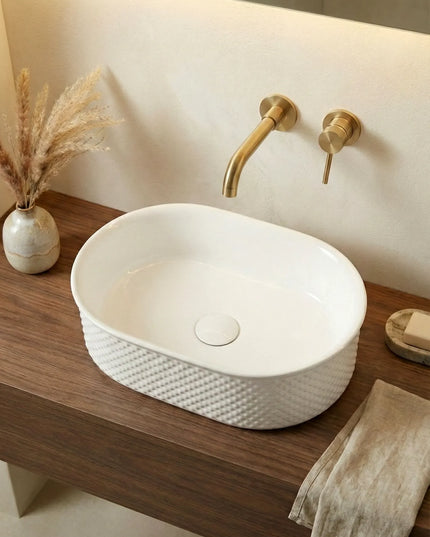 Lavoar ceramic oval A739 – alb lucios cu exterior texturat