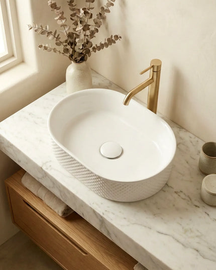 Lavoar ceramic oval A739-M – alb mat, exterior texturat
