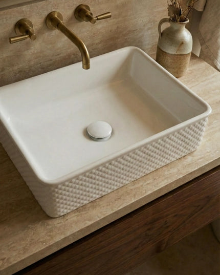 Lavoar ceramic dreptunghiular A740 – alb lucios, exterior texturat