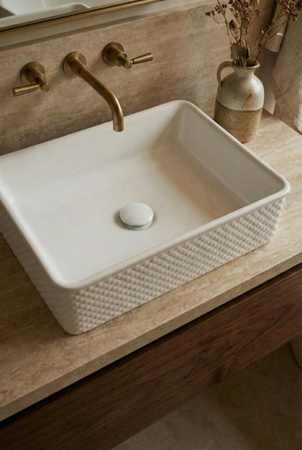 Lavoar ceramic dreptunghiular A740 – alb lucios, exterior texturat