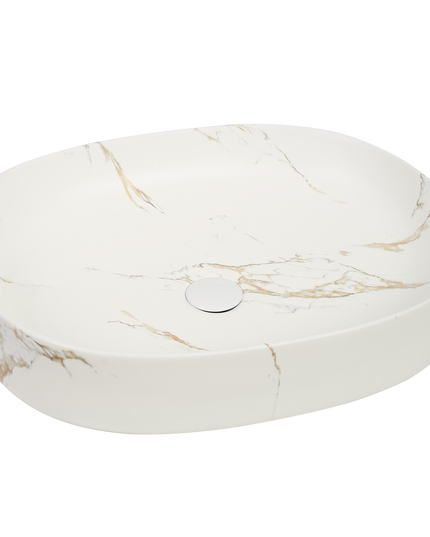 Lavoar ceramic oval A744-P304M - Alb mat marmorat cu accente aurii