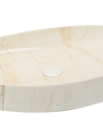 Lavoar ceramic oval A745-P302 – design marmorat crem lucios cu vene aurii