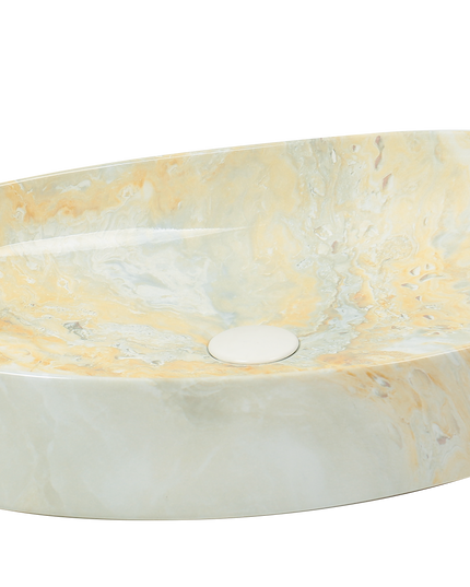 Lavoar ceramic oval A745-P786 – design marmorat crem lucios cu vene aurii